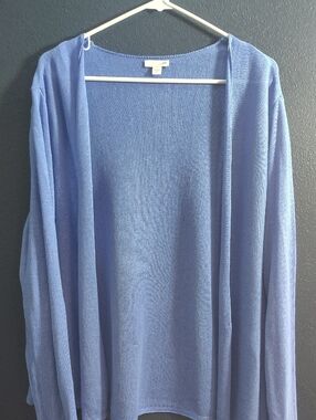 J. Jill Light Blue Open-Front Linen Cotton Blend Knit Cardigan